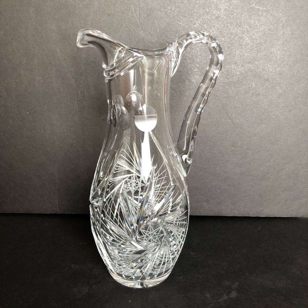 Large Vintage Cut Glass Crystal Pitcher - Excellent Condition